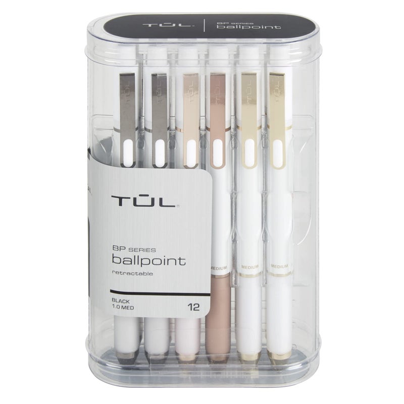 TULÂ® BP Series Retractable Ballpoint Pens, Medium Point, 1.0 mm, Pearl White Barrel, Black Ink, Pack Of 12 Pens - Image 1